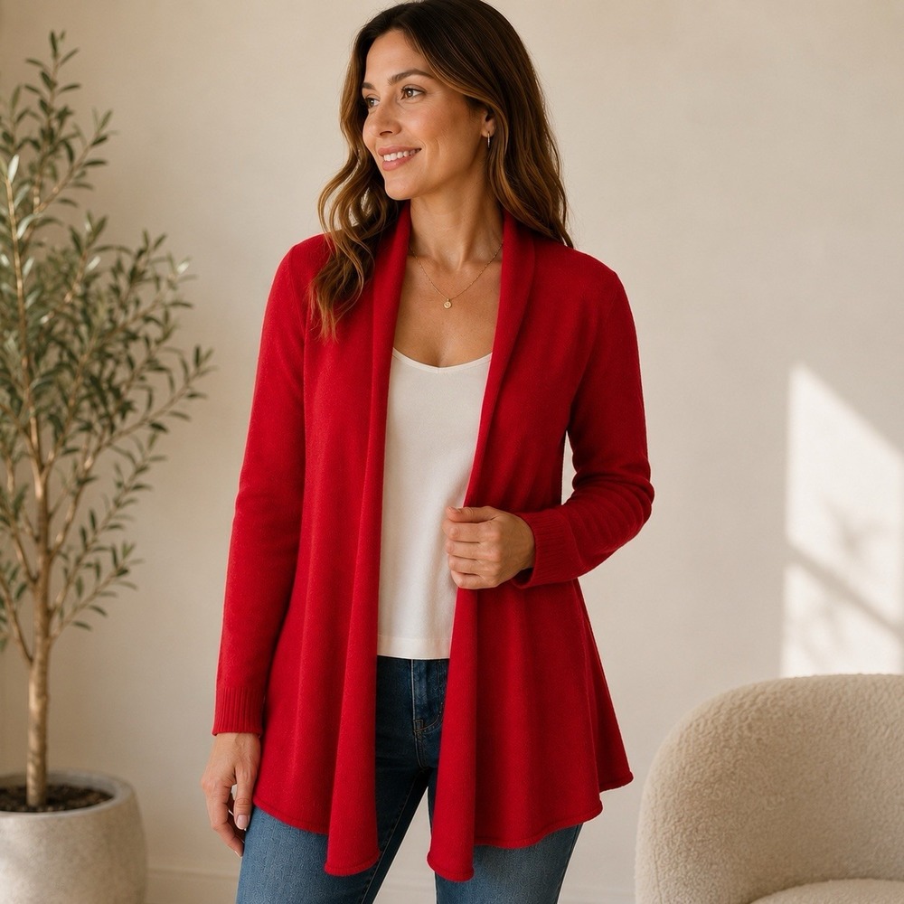 Neiman Marcus 100% Cashmere Red Sweater Cardigan Size Small